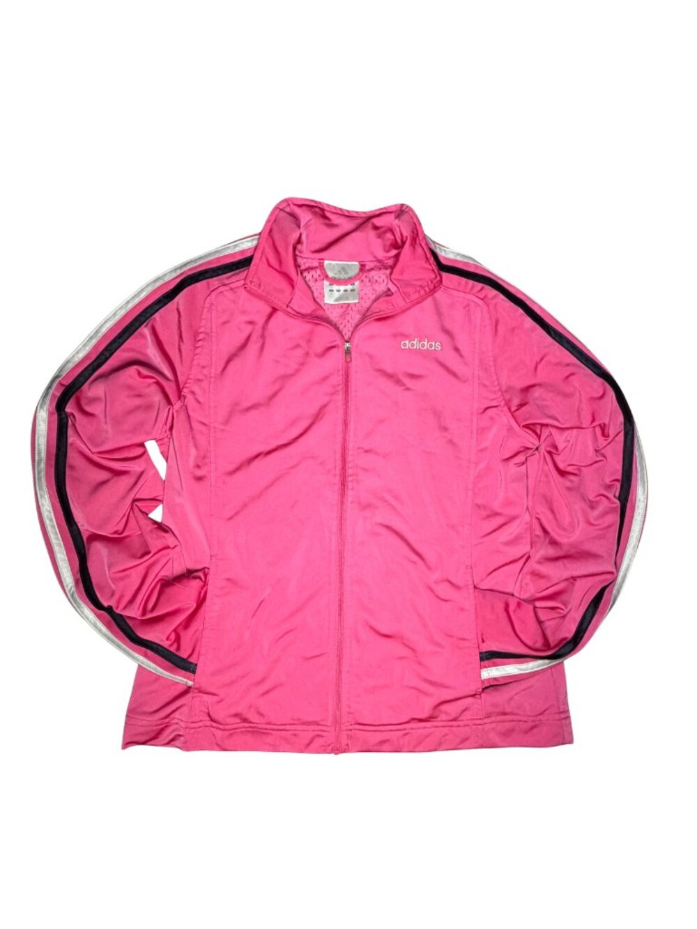 Vintage Adidas Y2K 3-Stripe Track Jacket - Pink, Black & White (Size M)